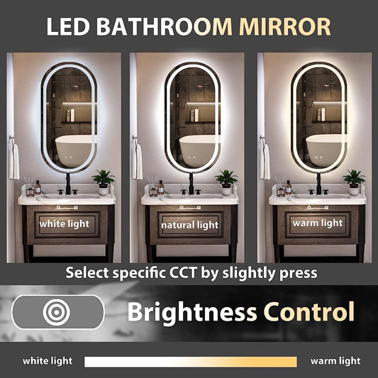 Led Mirror for Bathroom, 24 x 36 Inch Bathroom Vanity Mirror with Lights Adjustable 3 Colors and Lightness, Anti-Fog Wall Mounted Frontlit+Backlit Mirror, Horizontal & Vertical