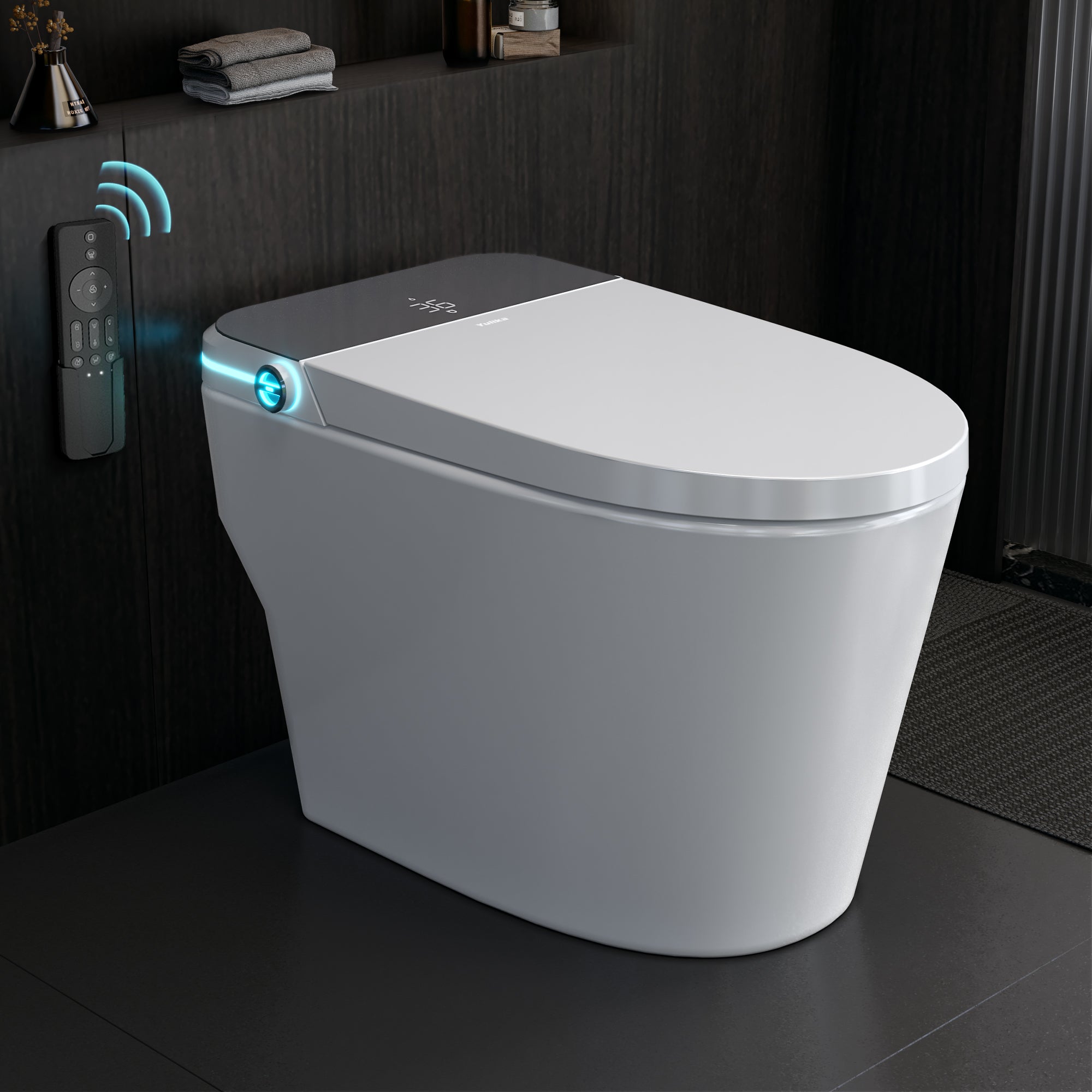 YULIKA-ST001 Radar Sensing Elongated Bidet Comfort Chair Height Floor Mounted Smart Toilet One-Piece Bidet Toilet with LED Screen(Seat Included)