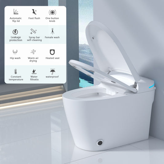 YULIKA-ST002 1.3 Gallons Per Minute GPF Elongated Floor Mounted Bidet Toilet One-piece Smart Toilet with Water Tank (Seat Included)