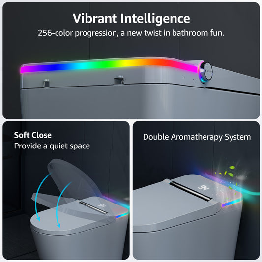 YULIKA-U5 Muti-Color LED Light Elongated Floor Mounted Bidet Toilet One-piece Smart Toilet with Warmed Seat & Warm Air Drying & Cleaning Function